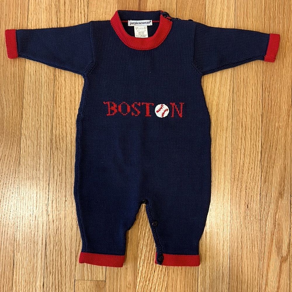 Boston Red Sox knit romper with baseball detail